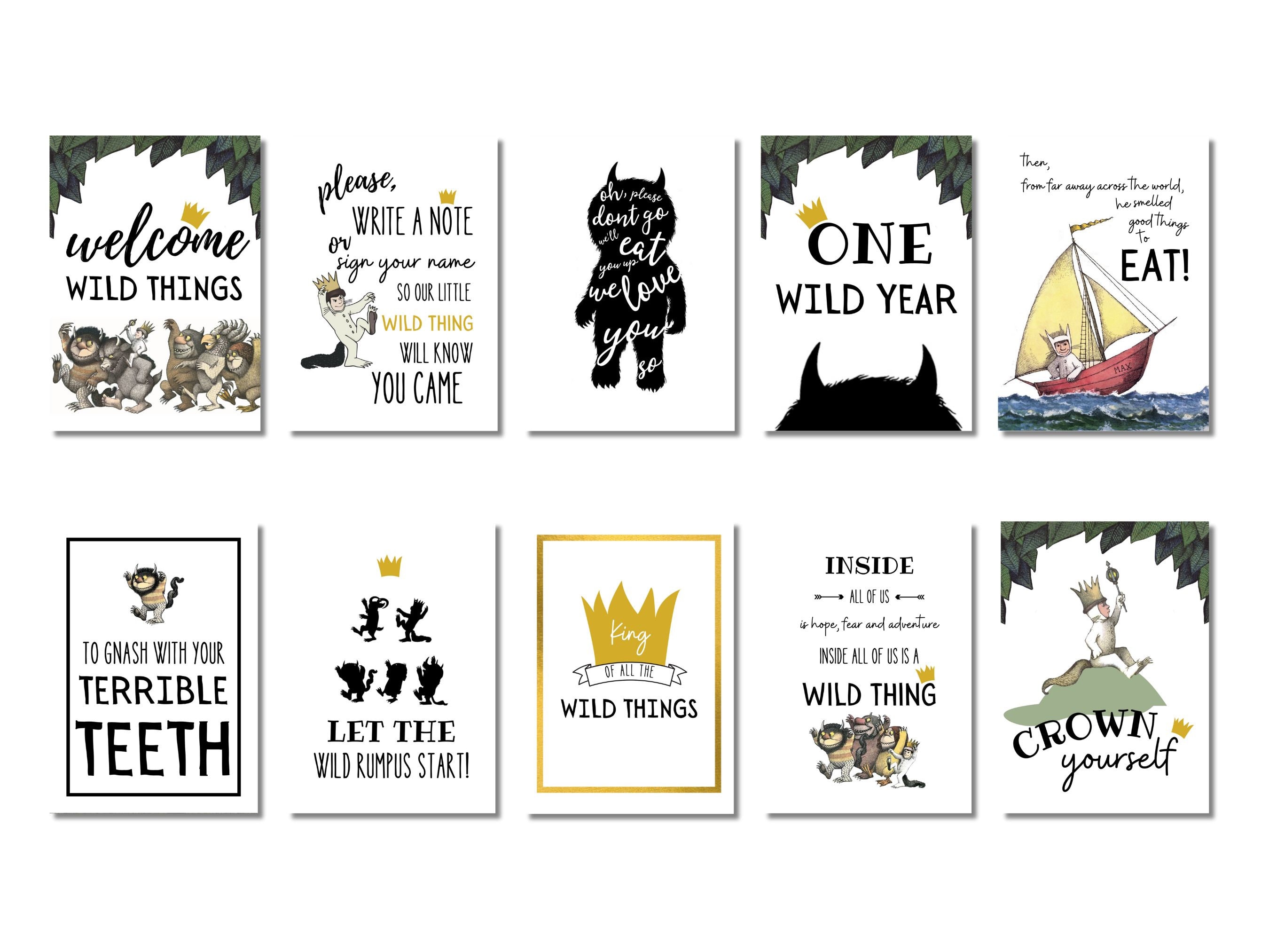 Where the Wild Things Are Set of 10 Printable Party Posters, Wild One Birthday Decor, Multiple Sizes Included, Instant Download
