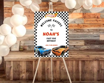 EDITABLE Hot Cars Welcome Sign, Race Car Theme Signage, Wheels Birthday Event Sign, Multiple Sizes, Instant Download