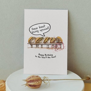Meme Taco 2-in-1 DIY-verjaardagskaart | Aquarel handgeschilderde en printversie | Grappig cadeau voor haar/hem