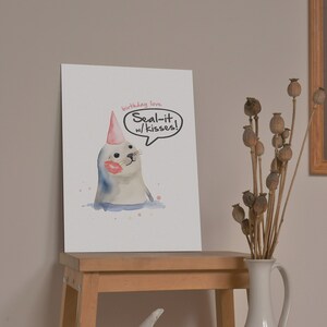 Carte d'anniversaire DIY 2 en 1 Funny Seal | Tutoriel de peinture, contours et PDF incl. | Carte de vœux drôle, cadeau pour elle ou lui