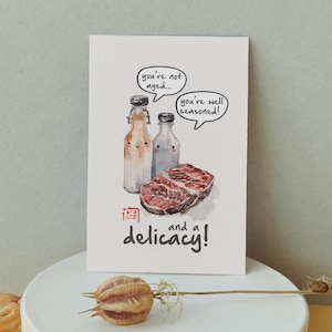 You're Seasoned 2-in-1 DIY Geburtstagskarte | Aquarell Handbemalt & Druck Version | Lustiges Geschenk für Sie/Ihn
