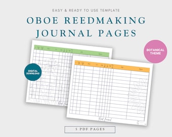 Oboe Reed Journal Pages Digital Download PDF -- Botanical