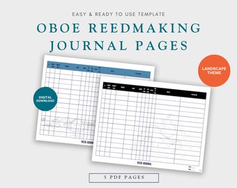 Oboe Reed Journal Pages Digital Download PDF -- Landscape