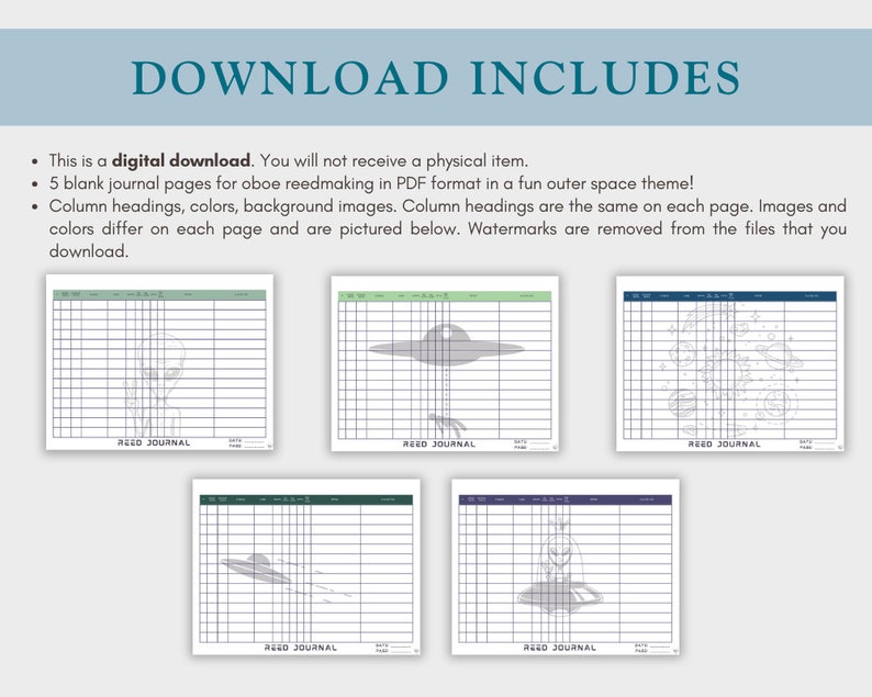 Oboe Reed Journal Pages Digital Download PDF -- Spaced Out - Etsy