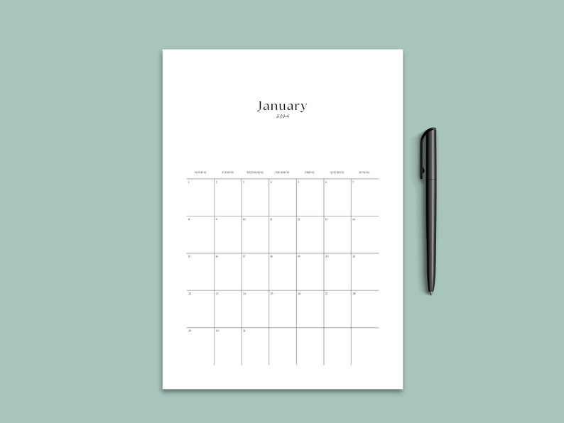 Elegant Calendar 2024 Printable Simple &amp; Elegant Design Monday or Sunday Start Minimalist Wall ...