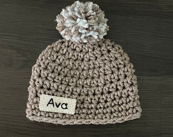 Cute baby girl hat, crochet baby name hat, baby photo prop, baby sparkle hat, newborn baby hat, personalized baby cap, adorable warm beanie