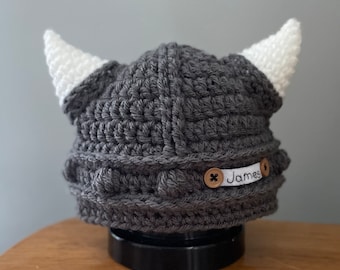 Viking hoed hoorns pasgeboren hoed vlechten gehaakte Viking hoed, Viking helm 3 6 12 maanden NB gehaakte baby prop baby shower cadeau, baby Viking hoed