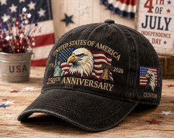Vintage Washed America 250th Anniversary Cap - Patriotic Eagle 4th of July Custom Embroidered Hat