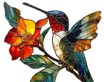 Hummingbird Stained Glass Window Cling Humming Bird Window Sticker Decal Vinyl Window Film Bird Lover Gift for Hummingbird Lover Artful