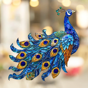 Peacock Stained Glass Window Cling Decal Sticker Vinyl Window Film Artful Window Decor Gift for Her Mom Home Housewarming
