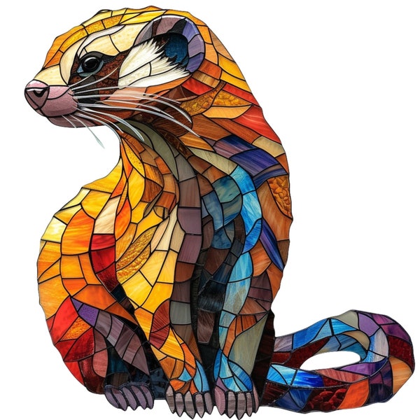 Ferret Stained Glass Window Cling Window Sticker Decal Film with Vibrant Colors Unique Gift for Him Outdoor Lover