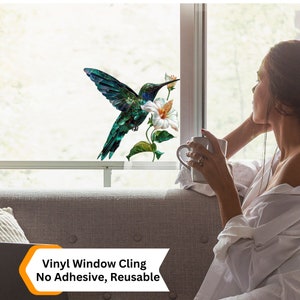 Green Hummingbird Stained Glass Window Cling Humming Bird Window ...
