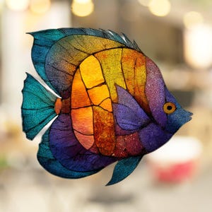 Butterflyfish Window Cling Stained Glass Look Decal Sticker Window Film No Adhesive Gift for Ocean Sea Creature Lover