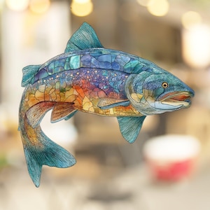 Arctic char Window Cling Stained Glass Look Decal Sticker Window Film No Adhesive Gift for Ocean Sea Creature Lover