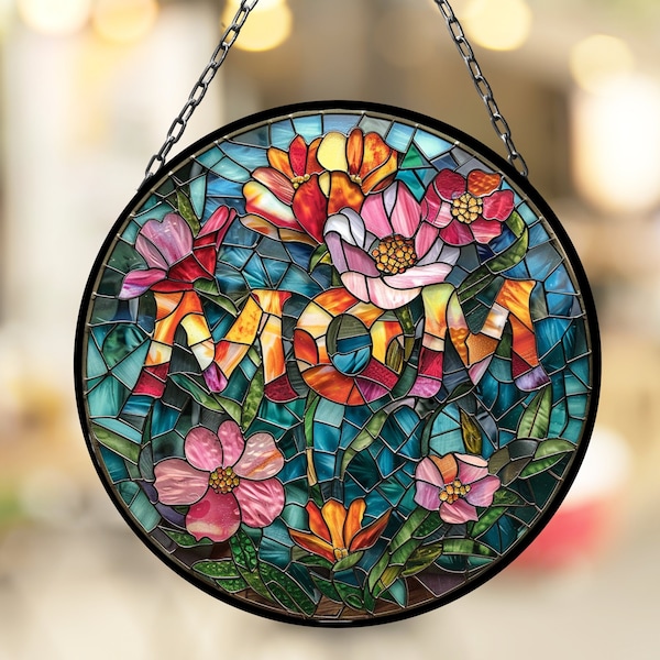 Mom Flowers Suncatcher for Window Decor Gift for Mothers Day Birthday Gift for Her Mom Mother Grandmother Daughter Friend Gift for Me