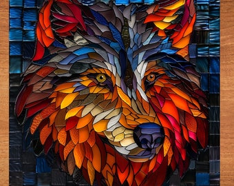 Wolf Stained Glass Look Art on Glossy Ceramic Decorative Tile Tileful Artful Mosaic Wall Decor