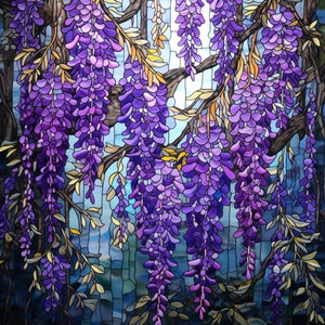 Wisteria Stained Glass Window Cling Wisteria Faux Stained Glass Window Film Wisteria Window Sticker