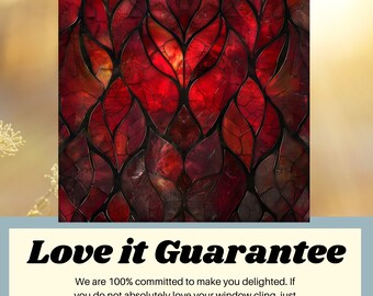InHome Red Westwood Stained Glass Window Decal - 4-Piece Set, Geometric Floral Design, 7.7x9 Inches