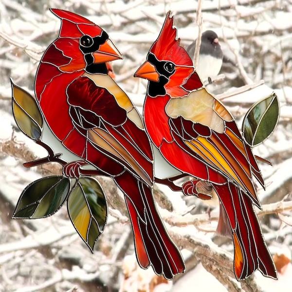 Cardinal Lovebirds Stain Glass Cardinal Stain Glass Window Hanging Cardinal Window Cling Cardinal Suncatcher Cardinal Clings Spring Decore