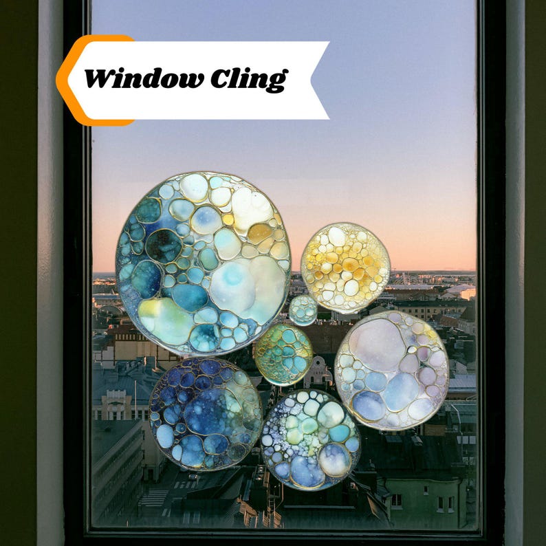 Underwater Bubbles Window Cling Stained Glass Look Decal Sticker Window ...