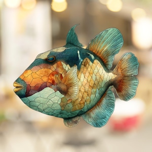 Clown triggerfish Window Cling Stained Glass Look Decal Sticker Window Film No Adhesive Gift for Ocean Sea Creature