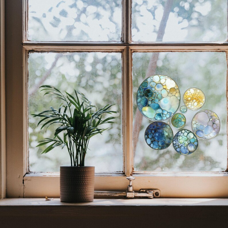 Underwater Bubbles Window Cling Stained Glass Look Decal Sticker Window ...