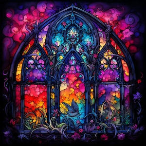 Colorful Gothic Stained Glass Window Cling Gothic Faux Stained Glass Window Film Gothic Window Sticker