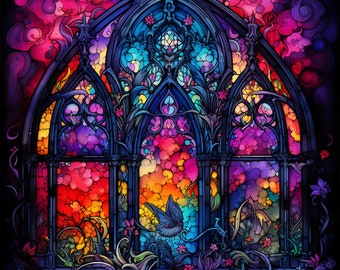 Colorful Gothic Stained Glass Window Cling Gothic Faux Stained Glass Window Film Gothic Window Sticker