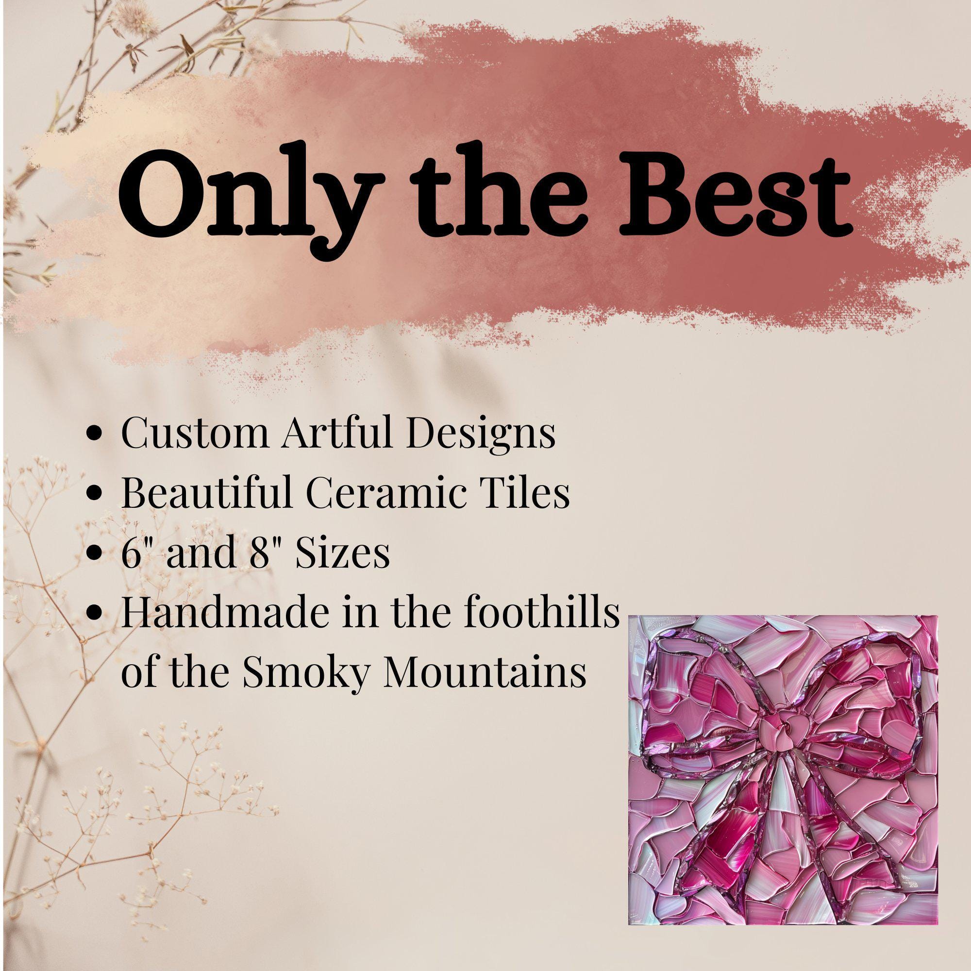 Coquette Pink Bow Ceramic Art Tile Stained Glass Look Glossy Bookshelf Book Nook Wall Decor Gift for Her Christmas