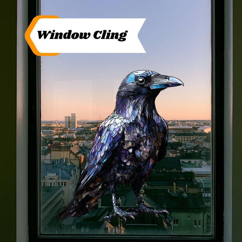 Raven Window Frame Common Raven Window Cling Sticker Decal Window Film Gift for Bird ...