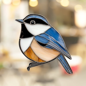 Chickadee Stained Glass Window Cling Decal Sticker Vinyl Window Film Artful Window Decor Gift for Her Mom Home Housewarming