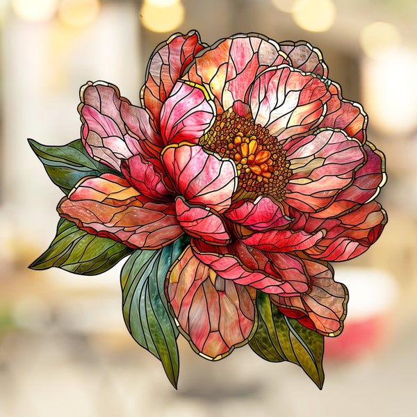 Peony Stained Glass Window Cling Decal Sticker Window Film Reusable No Residue Gift for Her Mom Him Home