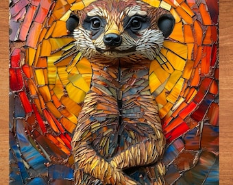 Meerkat Stained Glass Look Art on Glossy Ceramic Decorative Tile Tileful Artful Mosaic Wall Decor