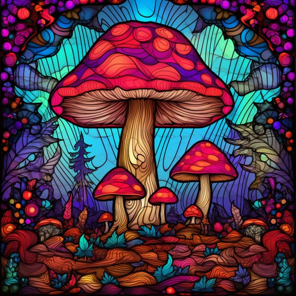 Glowing Mushroom Stained Glass Window Mushroom Window Film Psychedelic Mushroom Stained Glass