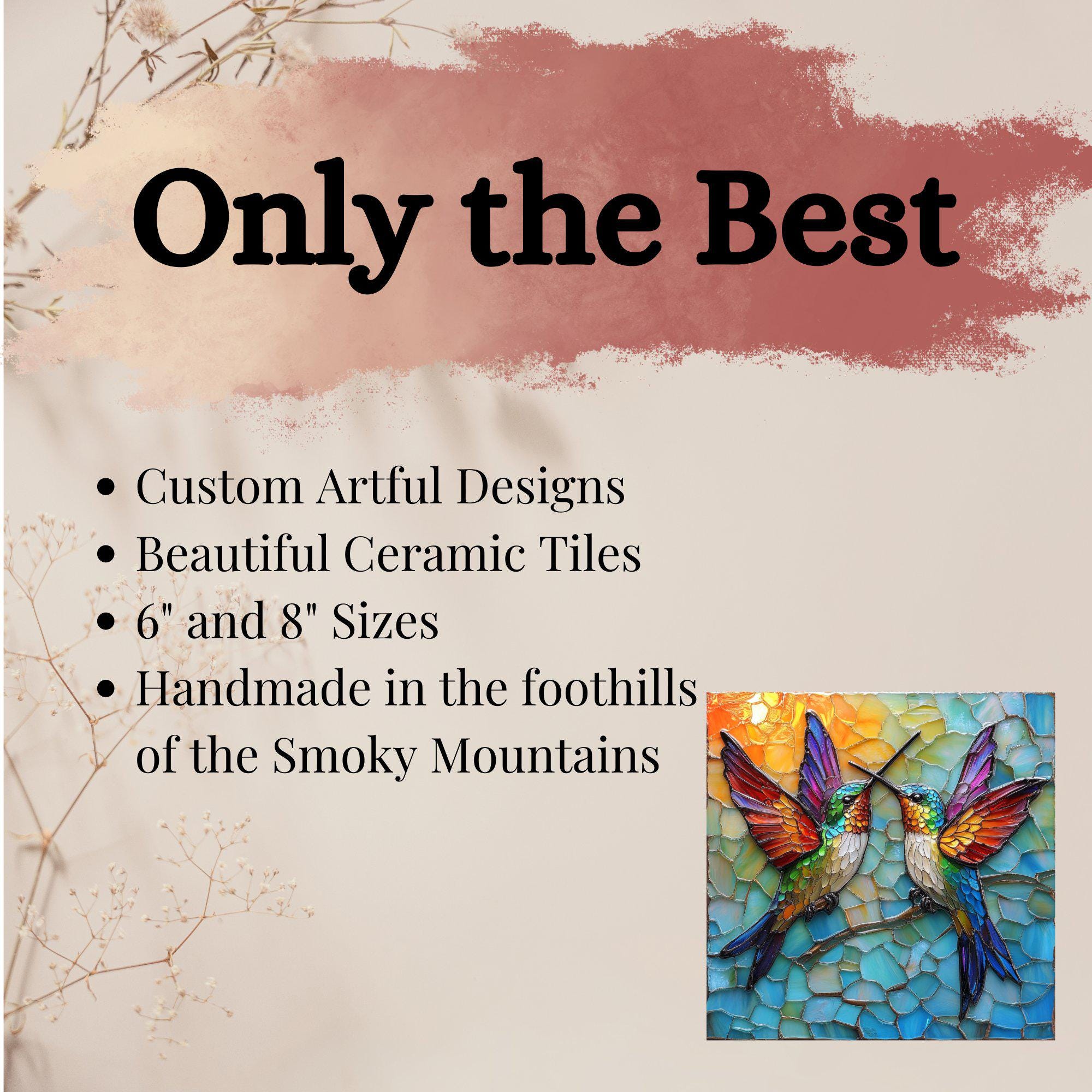 Hummingbirds Ceramic Art Tile Stained Glass Look Glossy Bookshelf Book Nook Wall Decor Gift for Her Christmas