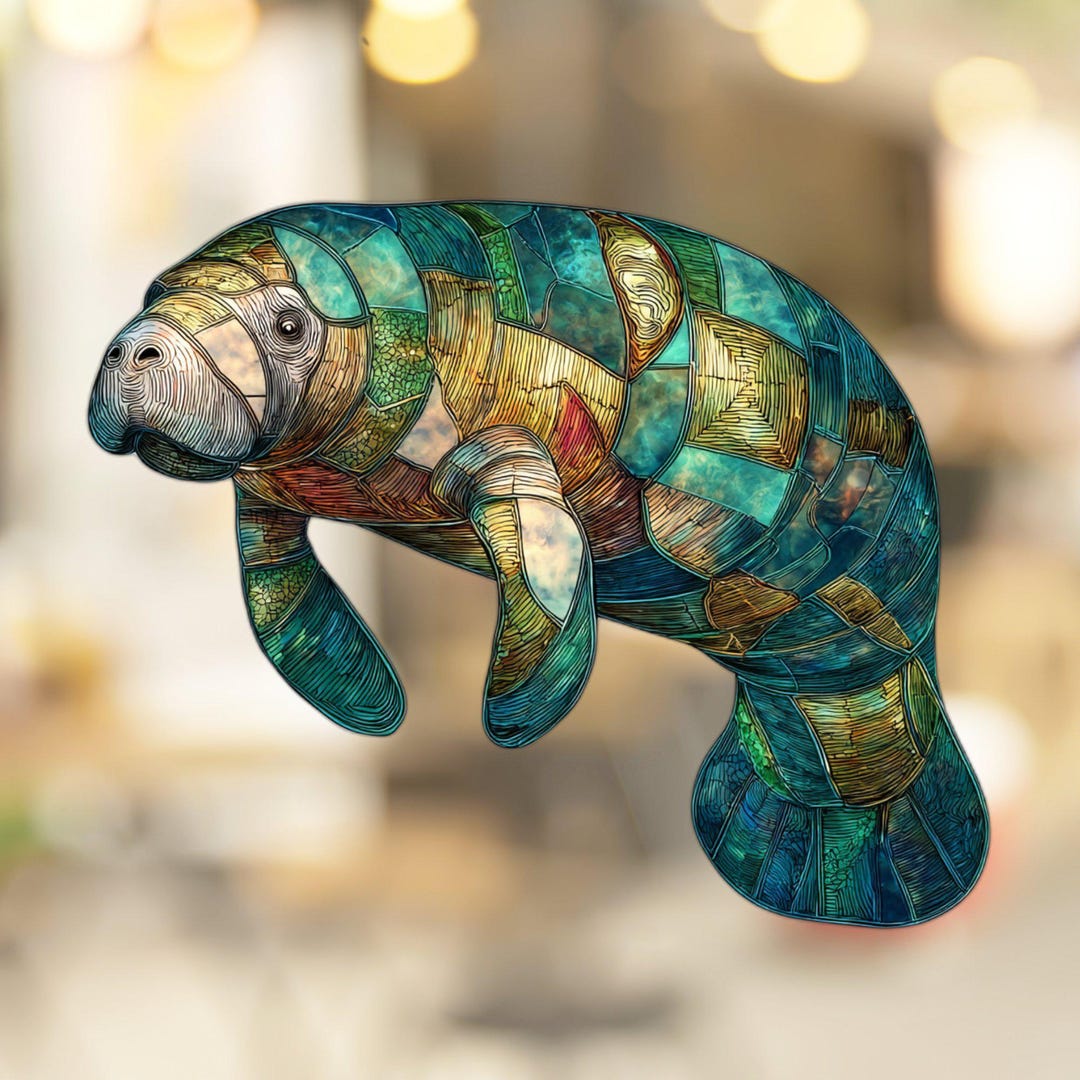 Manatee Window Cling Stained Glass Look Decal Sticker Window Film No ...