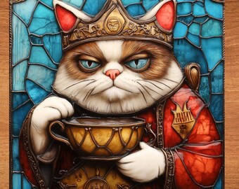 Medieval King Cat Decorative Tile Ceramic Art Tile Wall Decor Bookshelf Book Nook Wall Art Gift for Her House Decoration
