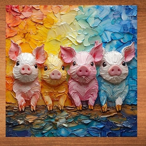 Row of Pigs Decorative Tile Ceramic Art Tile Wall Decor Bookshelf Book Nook Wall Art Gift for Her House Decoration