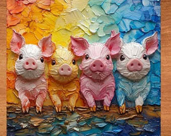 Row of Pigs Decorative Tile Ceramic Art Tile Wall Decor Bookshelf Book Nook Wall Art Gift for Her House Decoration