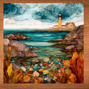 Autumn Tide Pool Decorative Art Tile - Ceramic Tile infused with beautiful artwork for Bookshelf Wall Art Gift for Her