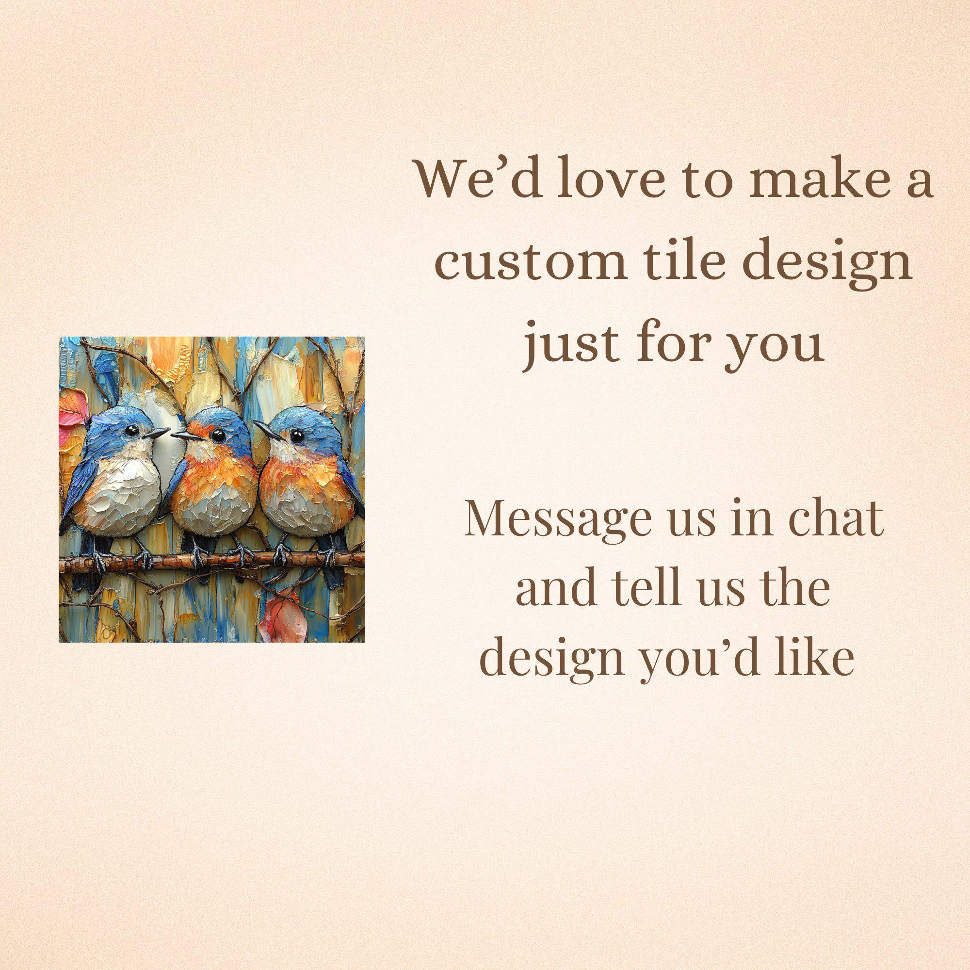 Row of Bluebirds Decorative Tile Ceramic Art Tile Wall Decor Bookshelf Book Nook Wall Art Gift for Her House Decoration