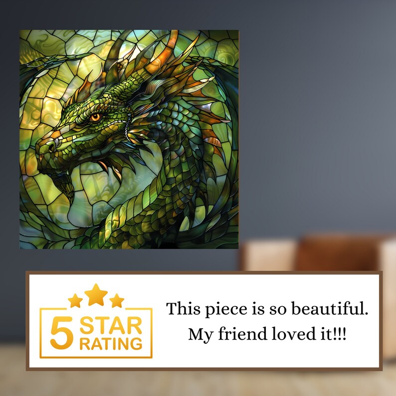 Green Dragon Stained Glass Look Art on Glossy Ceramic Decorative Tile ...