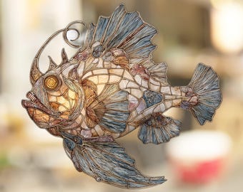 Deep-sea anglerfish Window Cling Stained Glass Look Decal Sticker Window Film No Adhesive Gift for Ocean Sea Creature