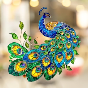 peacock Stained Glass Window Cling Decal Sticker Vinyl Window Film Artful Window Decor Gift for Her Mom Home Housewarming