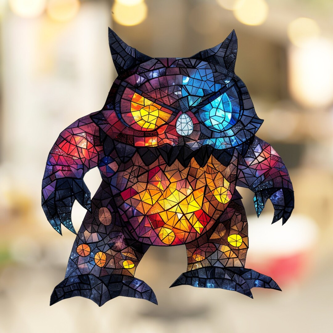 Copy Monster Pattern Glass Monster Halloween Stained Glass Look Window Cling Decal Sticker Window ...