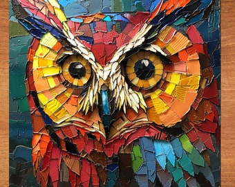 Owl Stained Glass Look Art on Glossy Ceramic Decorative Tile Tileful Artful Mosaic Wall Decor