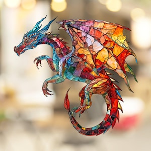 Dragon Stained Glass Window Cling Decal Sticker Window Film Dragoncore Gift for Him Her Fantasy Dragon Art