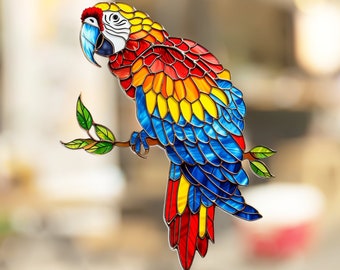Macaw Stained Glass Window Cling Decal Sticker Vinyl Window Film Artful Window Decor Gift for Her Mom Home Housewarming