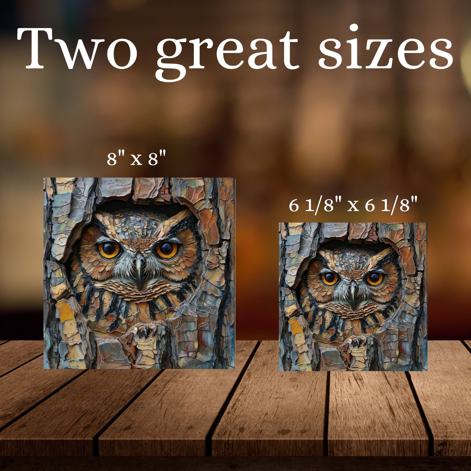 Owl in Hollow Tree Stained Glass Look Art on Glossy Ceramic Tile Decorative Gift Artful Mosaic Wall Decor