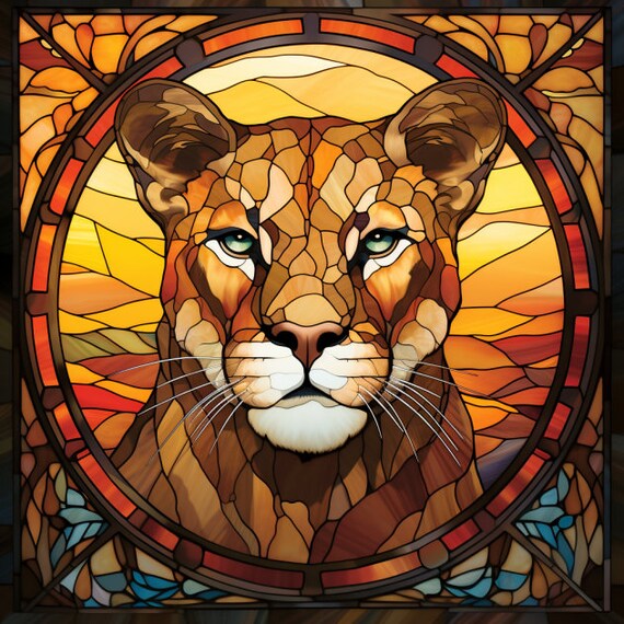 Cougar Stained Glass Window Cling Cougar Stained Glass Window Film Window Sticker Customizable Window Art